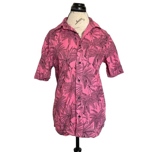 L.o.g.g. Womens Button down Shirt Size XS Pink Palms Print Hawaiian Tropical - Picture 1 of 12